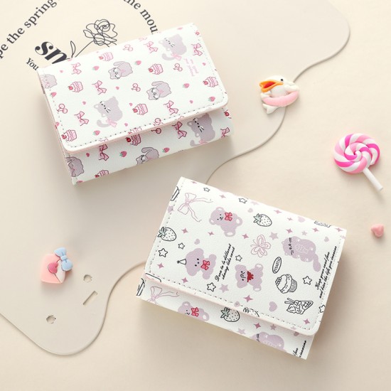 Cute and creative tri-fold wallet, large capacity, multiple card slots, ID bag, coin purse, student multi-function folding wallet for women.