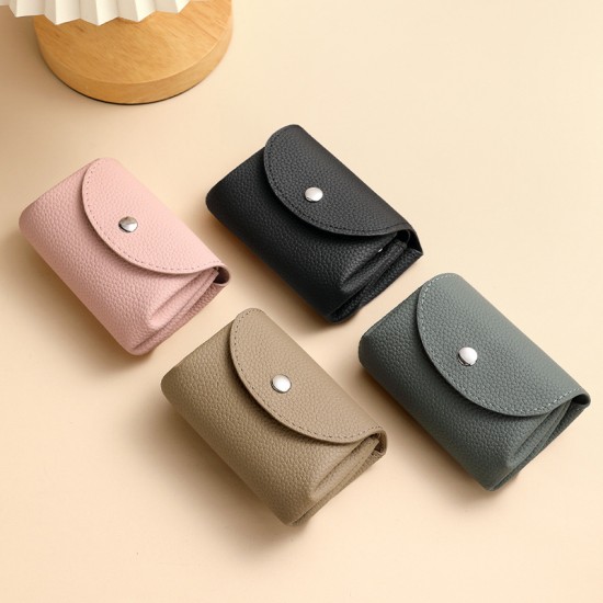 Japanese and Korean creative PU lychee leather wallet, short, cute coin purse, double-layered PU mini wallet for women