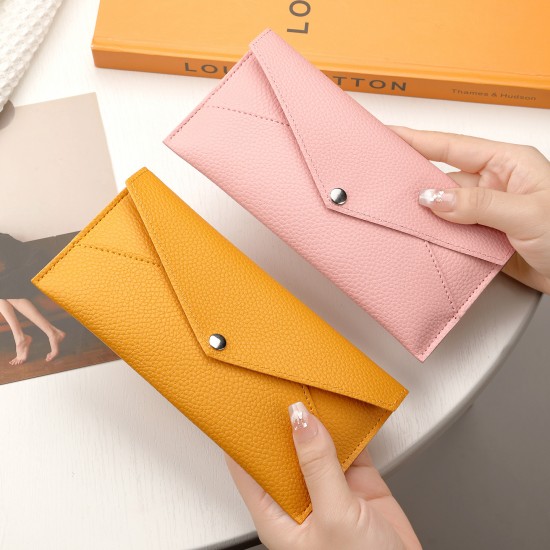 Cross-border RFID Anti-theft Women's Wallet, New Litchi-grain Soft Leather Long Envelope Bag, Slim and Simple Clutch