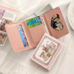 Girl's Dream Spring Picnic series, rabbit and bear wallet, cute, original design, anti-demagnetizing, multiple card slots, snap closure.