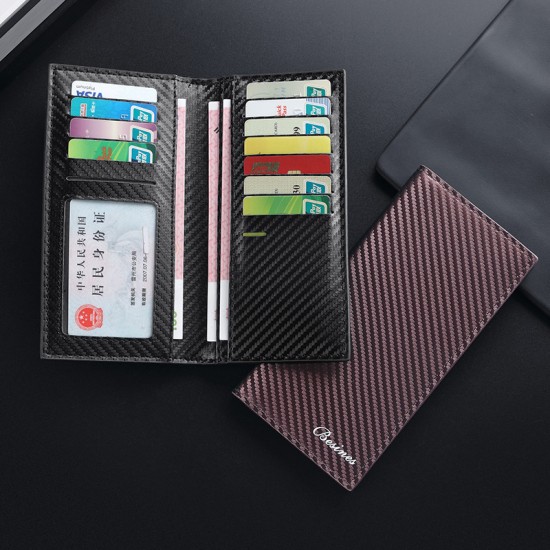 Lightweight men's long carbon fiber wallet, vintage three-in-one anti-magnetic, multi-slot card holder ID Holder