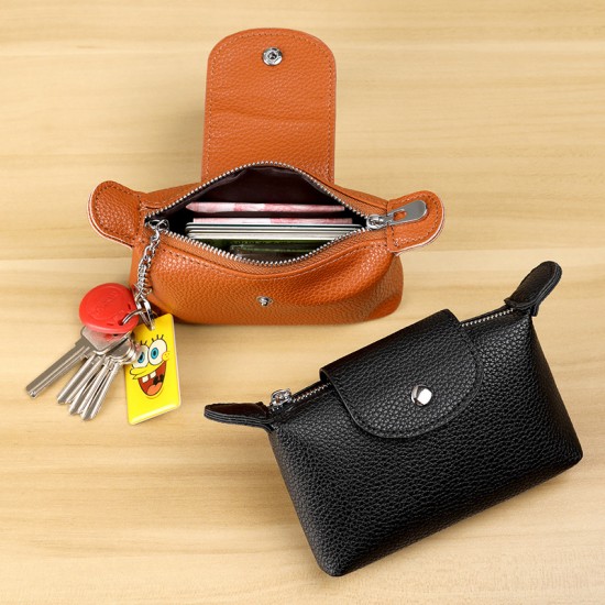 New leather coin purse for women, stylish snap-button zipper key bag Creative retro compact portable coin purse
