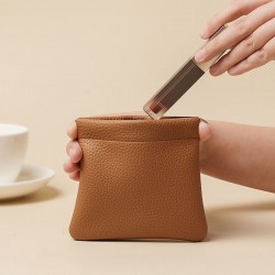 New genuine soft leather spring-loaded automatic-closing earphone storage bag, wireless earphone and data cable portable coin purse