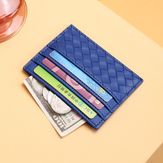 Woven pattern card holder for women, one-piece PU leather mini bank credit card holder, personalized ID and access card holder for men