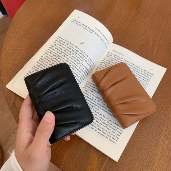 New Korean-style women's card holder, pleated, popular Instagram style, simple mini card holder with multiple card slots, solid color, 100% white Wholesale