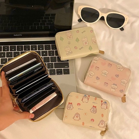 Cute women's card holder, large capacity, ultra-thin, multiple card slots, compact card holder, and driver's license storage bag.