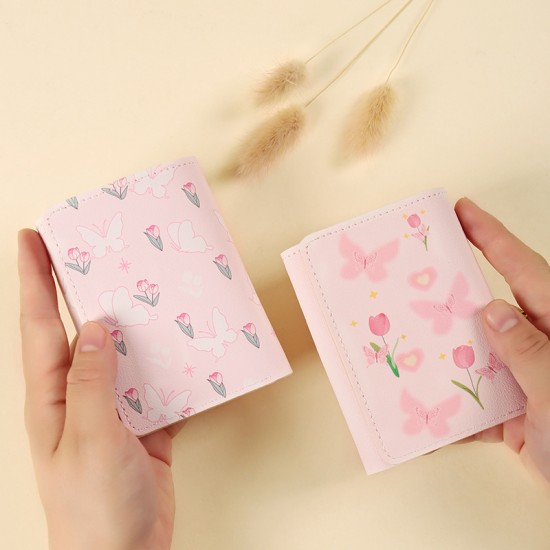 Small, fresh tri-fold wallet, small butterfly, creative, multifunctional coin storage purse, ID card holder, and foreign trade wallet.