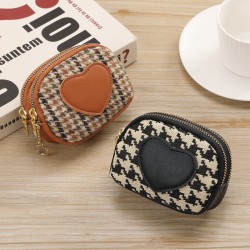 Houndstooth pattern heart-shaped compact coin purse for women, niche design, exquisite high-end coin and lipstick storage, small wallet and card holder