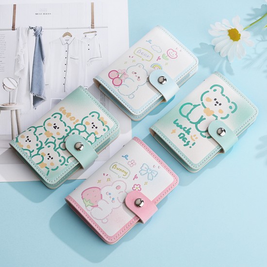 Cute Strawberry Bear cartoon card holder for women, niche, large capacity, multiple card slots, ultra-thin, compact, anti-demagnetization card holder.