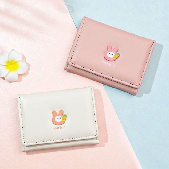 Women's wallet, compact ultra-thin folding short, cute student mini wallet, cartoon, fashionable INS coin purse.