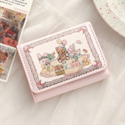 Girl's Dream Spring Picnic series, rabbit and bear wallet, cute, original design, anti-demagnetizing, multiple card slots, snap closure.