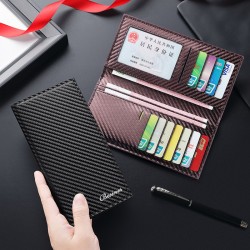 Lightweight men's long carbon fiber wallet, vintage three-in-one anti-magnetic, multi-slot card holder ID Holder