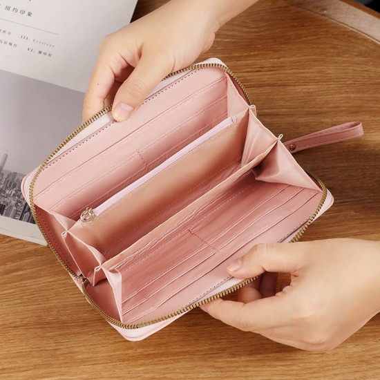 New Korean-style women's long wallet, light luxury business wallet, fashionable and versatile, multi-card slot zippered wallet wholesale.