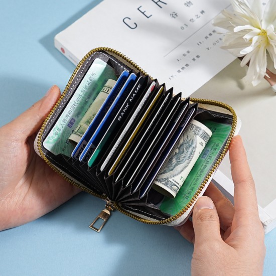 Factory direct 2024 new compact and exquisite accordion card holder for women, gradient multi-slot student zipper coin purse