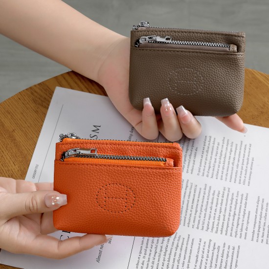 New genuine soft leather women's coin purse, top-grain soft leather, exquisite high-end double zipper, large-capacity key pouch