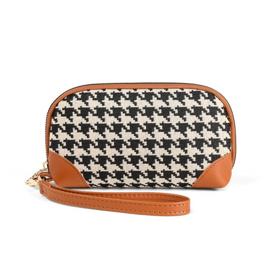 Houndstooth Wrist-Type Waterproof Coin Purse Large-capacity canvas clutch with phone storage, elegant women's wallet