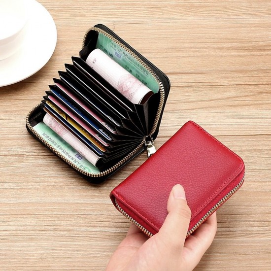 Anti-demagnetic card holder for men and women, zippered, multiple card slots, bank ID holder, large capacity, and compact driver's license holder.