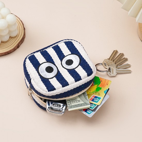 Big eye striped lipstick holder, card storage bag, digital bag, small hanging bag, embroidered small coin and earphone bag, zippered