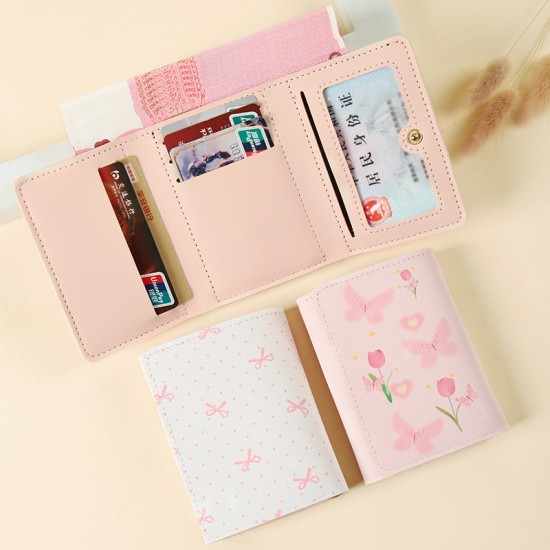 Best-selling butterfly-style short, fresh Japanese and Korean-style tri-fold wallet, small, multi-functional coin purse, ID card holder.