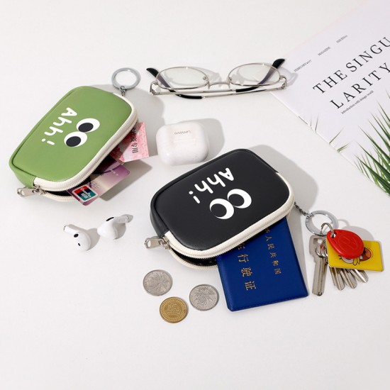 Cute Korean-style zippered hard coin purse. PU coin and earphone bag, student coin storage, small pendant bag