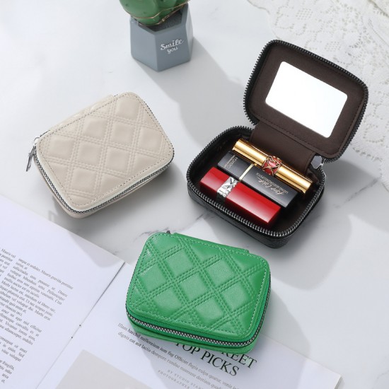 Soft leather in Fashionable earphone bag with diamond pattern, simple and portable lipstick bag, mini cosmetic bag, lipstick and coin purse