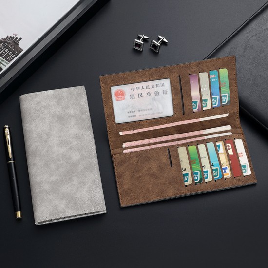 Best-selling cross-border men's wallet, ultra-thin long, multi-slot casual wallet, solid color, retro PU wallet