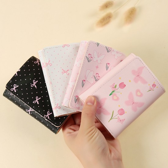 Best-selling butterfly-style short, fresh Japanese and Korean-style tri-fold wallet, small, multi-functional coin purse, ID card holder.