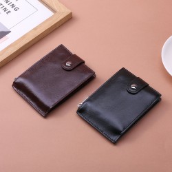 Cross-border Genuine Soft Leather Wallet, Crazy Horse Vintage US Dollar Wallet, Horizontal Button Coin Purse, First-Grain Soft Leather Card Holder