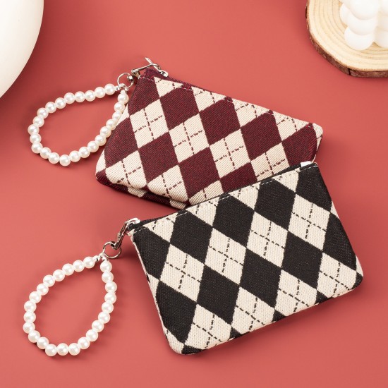 Foreign trade, high-quality retro diamond-embroidered square coin purse, short, compact, portable, and light-weight card holder