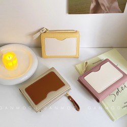 Retro contrasting lychee pattern small wallet for women, short coin and card holder, ins niche student zipper wallet