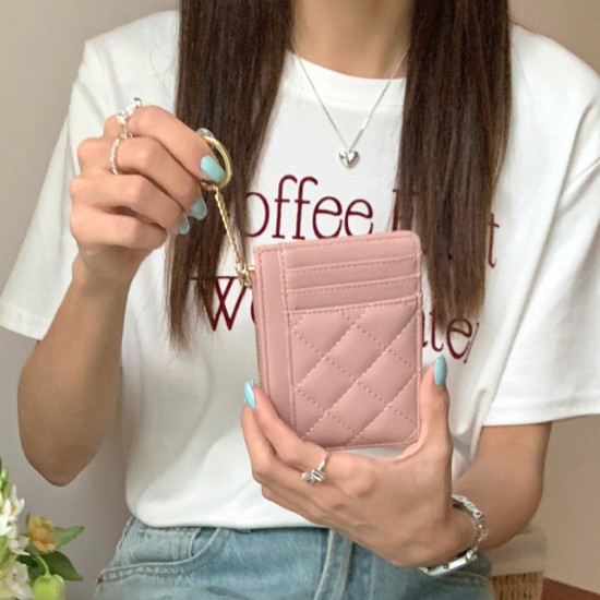 Diamond-patterned women's wallet, soft leather texture, multiple card slots, ID card holder, three-in-one, anti-demagnetizing, lightweight coin purse