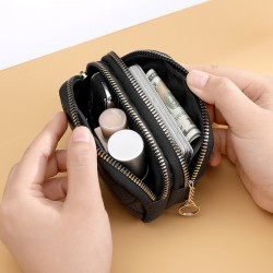 New mini hand-held wallet fowomen, diamond-stitched double zippecoin and coin purse, PU leather