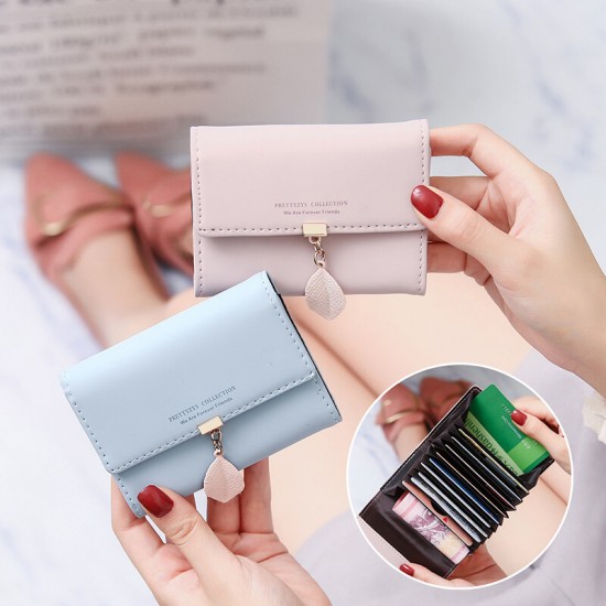 Accordion leaf mini compact card holder for women, simple ultra-thin coin purse with multiple slots and a credit card holder.