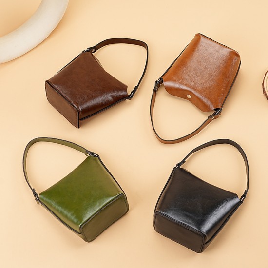 Vintage and versatile soft leather, exquisite and cute coin purse and card holder for women, vegetable-tanned cowhide crossbody mini bucket bag