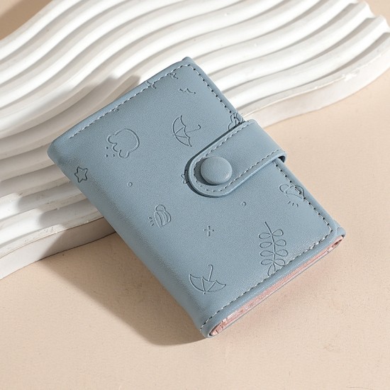 New women's short coin purse, PU leather, cute umbrella print, tri-fold snap closure wallet, multi-slot card holder