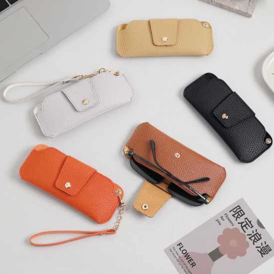 Cross-border unisex leather eyeglass bag, sunglasses storage pouch. Pressure-resistant, anti-loss, and hangable sunglasses storage bag