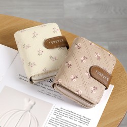 New, high-end, compact, and simple cross-border women's wallet, short printed card holder, zippered coin purse.