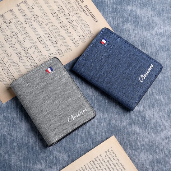 Slim canvas short wallet, simple driver's license and card holder, student-friendly, slim wallet.