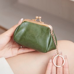 Cross-border retro clip coin purse, 2024 new compact, portable key holder, solid color PU, versatile coin storage bag