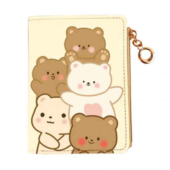 New female student cartoon bear short zipper wallet, wallet, card holder, compact and fresh coin purse