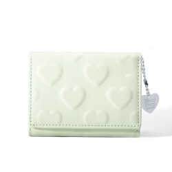 [Heart charm] Korean-style women's small wallet, wholesale, simple heart-embossed PU short coin purse