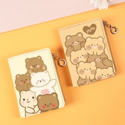 New female student cartoon bear short zipper wallet, wallet, card holder, compact and fresh coin purse