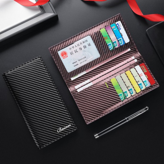 Lightweight men's long carbon fiber wallet, vintage three-in-one anti-magnetic, multi-slot card holder ID Holder