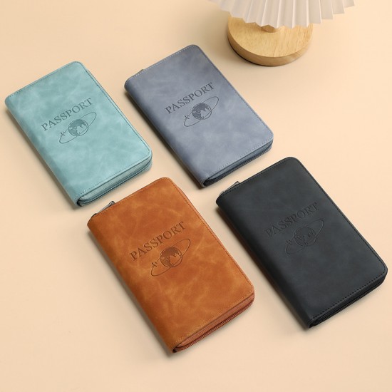 2024 new cross-border RFID anti-magnetic passport holder, short zippered travel passport bag, multi-functional ID storage bag