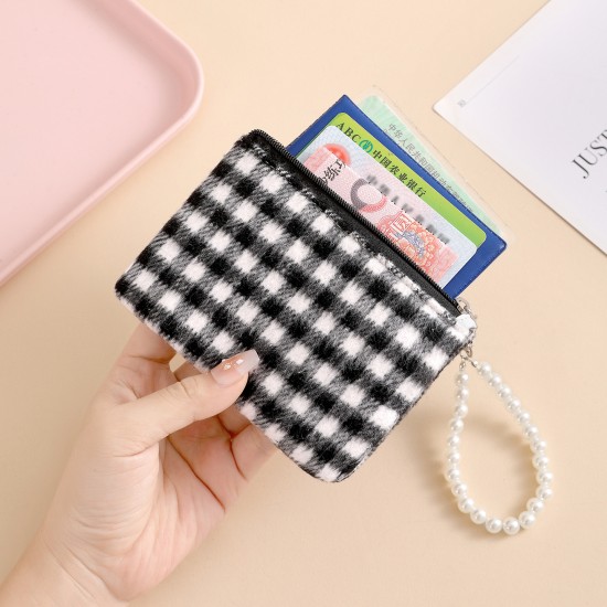 New Plaid Coin Purse for Women, High-Value, Ultra-Lightweight Coin Purse, Card Holder, Lipstick, Earphones, and Key Case, Cross-Border