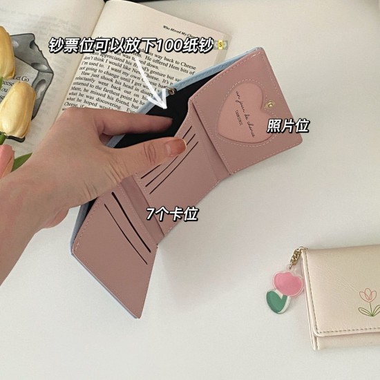 Tulip small wallet ~ Simple, retro, compact, and exquisite student coin purse for women, fresh and sweet.