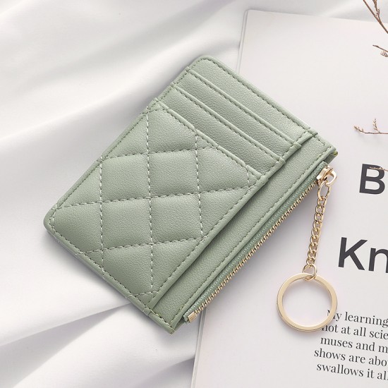 Korean-style simple diamond-patterned coin purse, creative chain zipper bag, ultra-thin portable coin purse with multiple card slots.