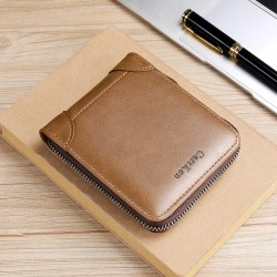 Short horizontal men's wallet, retro zippered wallet, three-fold, multi-slot, solid color, driver's license wallet, and card holder