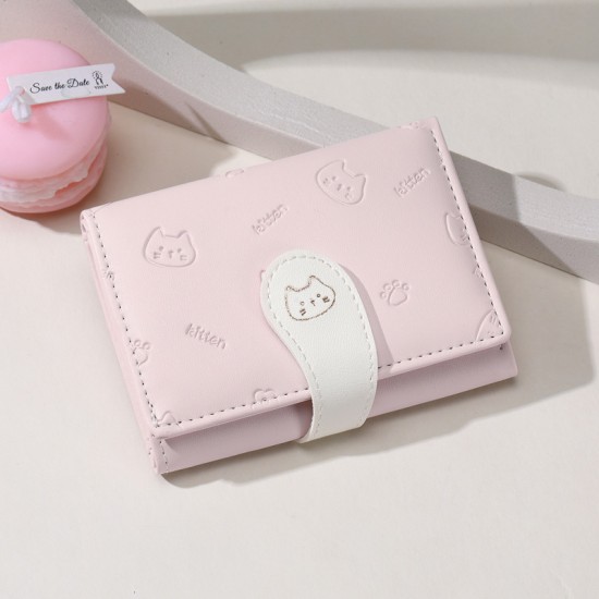 Cross-border niche cartoon cute cat wallet, 2024 new style, fresh, tri-fold, multi-slot card holder